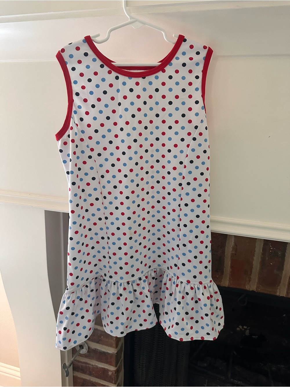 Chez Ami Polka Dot Ruffle Hem Sleeveless Dress - Red, Blue, Black Dots